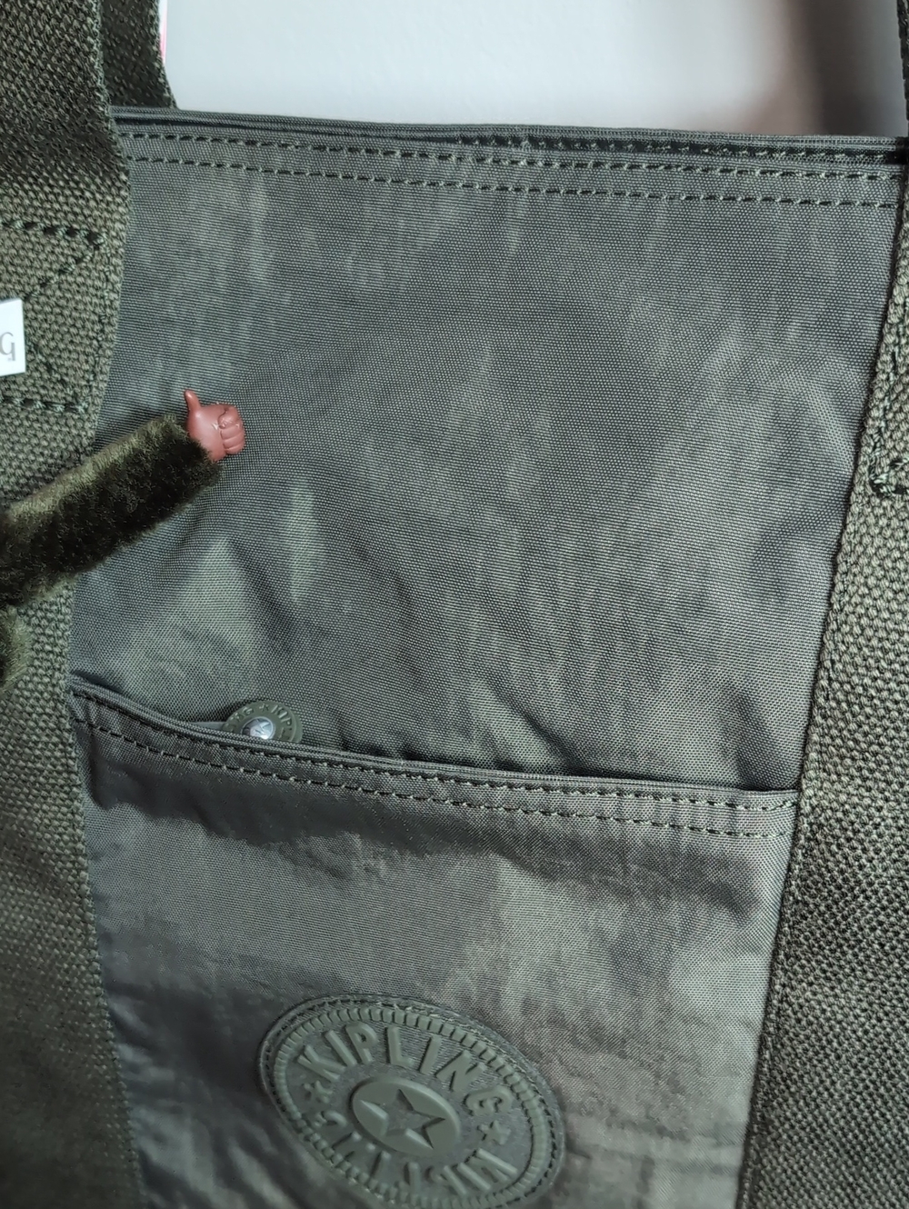 NWT, Kipling Era Olive Green Nylon Tote Bag with Monkey Keychain. - Picture 6 of 16